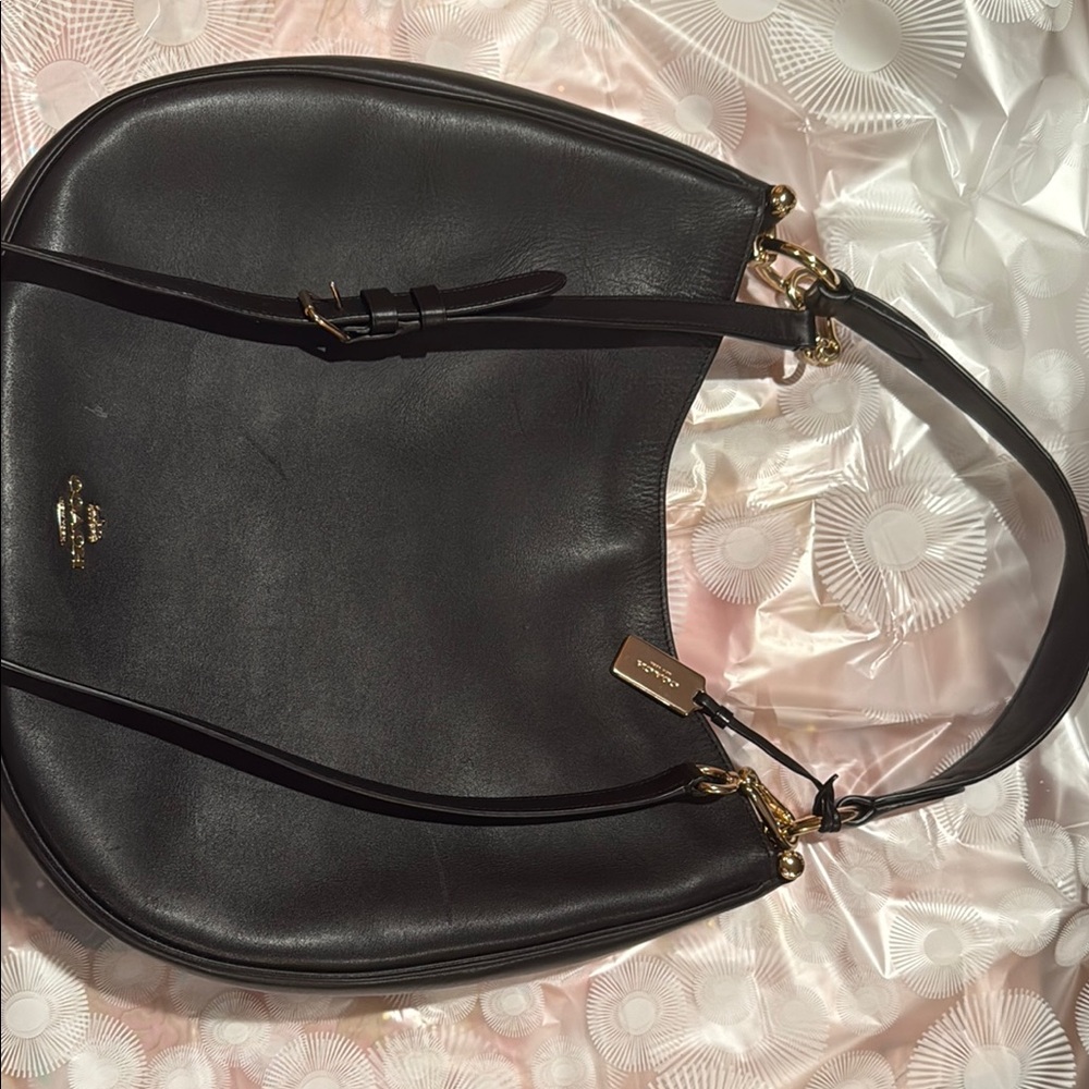Coach Black Leather Shoulder Bag with Gold Hardware